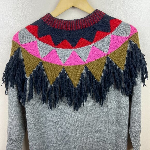 Vanessa Bruno Athe Fringe Sweater Dress Size Small Gray Alpaca Wool Fair Isle - Picture 6 of 7